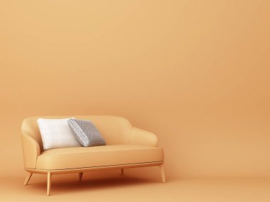 Mobilyalar turuncu arka planda. - 3D görüntüleme.