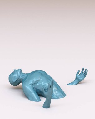 Erkeklerin soyut konsepti yere yapışmış durumda. 3d oluşturma