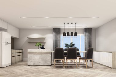 Yemek alanı modern modern tarz. 3d oluşturma
