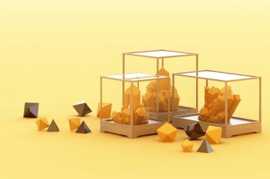 Sarı mineral oluşumu, mineraller, kuvars, mücevherler, elmaslar. 3d oluşturma