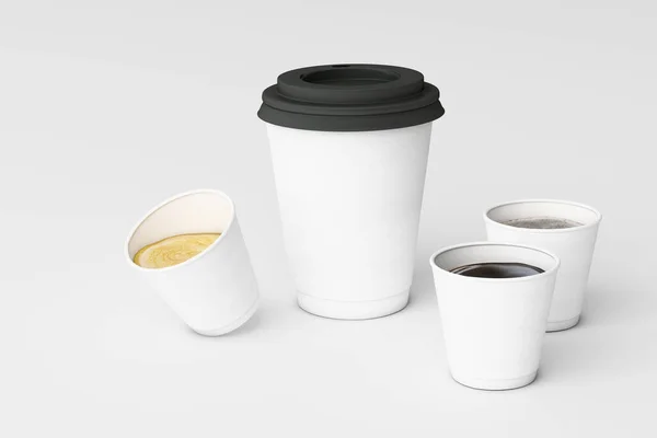 Conjunto Xícaras Café Branco Fundo Branco Renderização — Fotografia de Stock