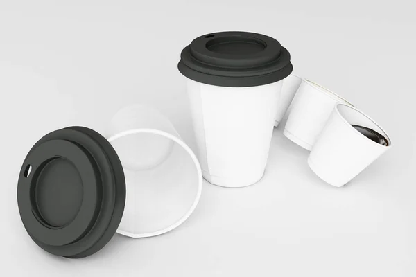 Conjunto Xícaras Café Branco Fundo Branco Renderização — Fotografia de Stock