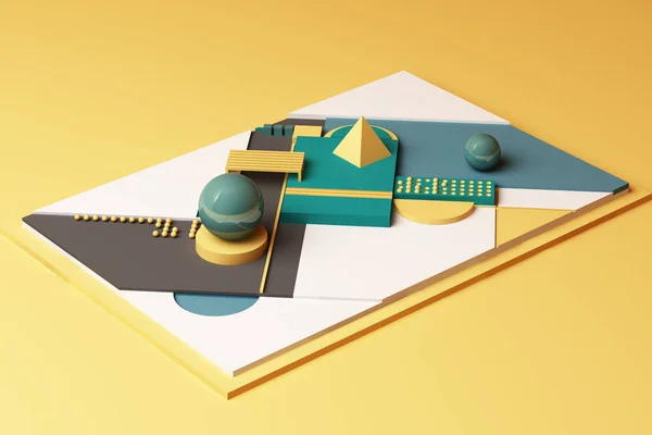 Дизайн Складом Геометричних Фігур Жовтому Зеленому Тонах Ілюстрація Рендеринга — стокове фото