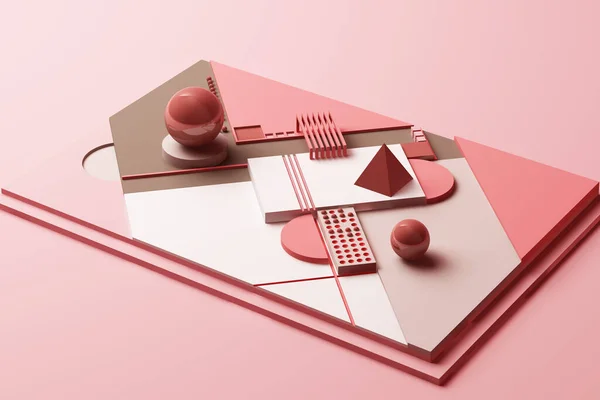 Tervezés Geometriai Formák Összetételével Pasztell Rózsaszín Tónusban Renderelés Illusztráció — Stock Fotó