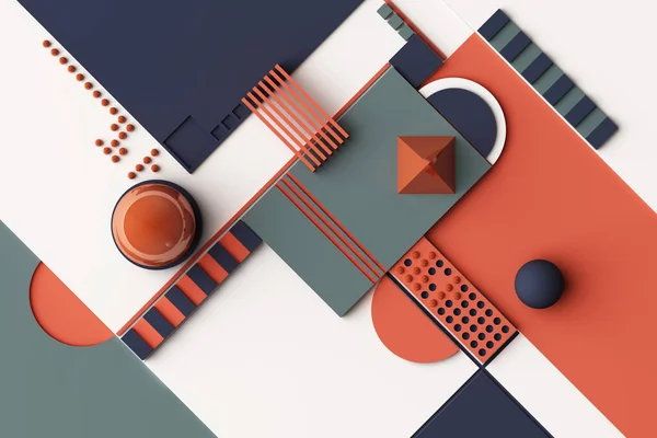 オレンジとダークブルーのトーンで幾何学的な形状の組成を持つデザイン 3Dレンダリング図 — ストック写真