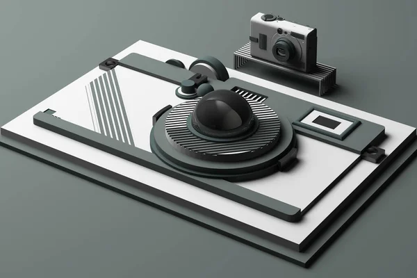 Design Mit Komposition Der Kamera Geometrischen Memphis Stil Formen Grautönen — Stockfoto