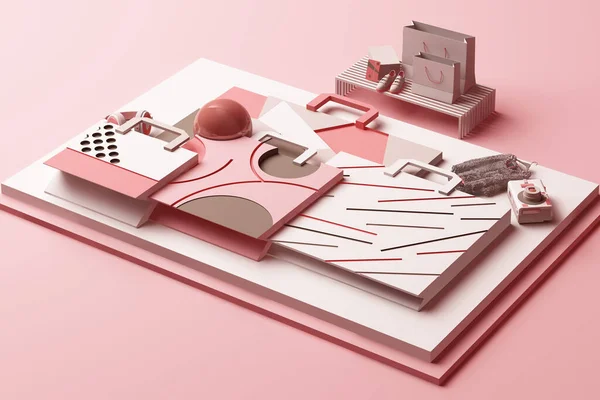 Design Mit Komposition Der Einkaufstasche Von Geometrischen Formen Memphis Stil — Stockfoto