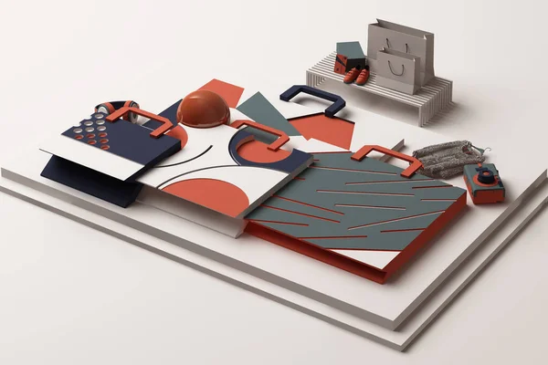 Design Mit Komposition Der Einkaufstasche Nach Geometrischen Formen Memphis Stil — Stockfoto