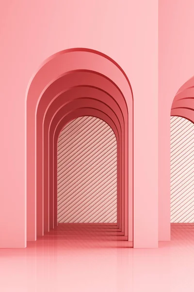 粉色调3D渲染弧形节律 — 图库照片