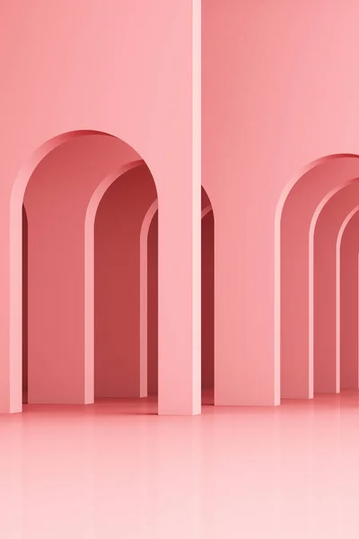 粉色调3D渲染弧形节律 — 图库照片