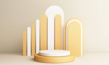 Podyumlu soyut Sarı Kompozisyon. Yuvarlak Yaya ve Kopyalama Alanı, Şov, Ürün Sunumu 3D Sunum