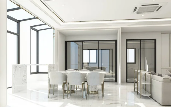 Beyaz Modern Klasik Tasarım Oturma Yemek Odası Klasik Elementlerin Pervazları — Stok fotoğraf