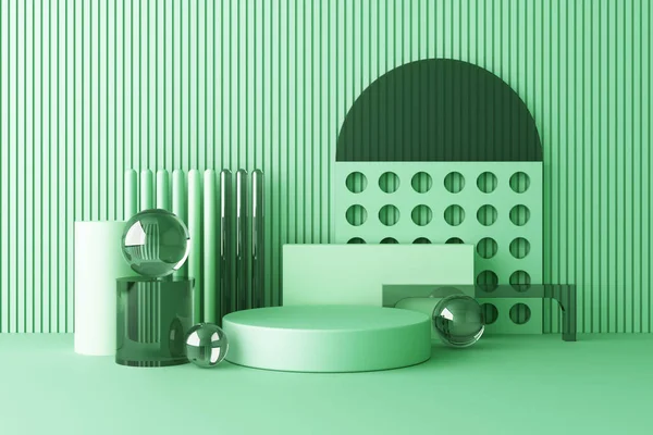 Finta Composizione Forma Geometrica Struttura Vetro Con Podio Colore Verde — Foto Stock