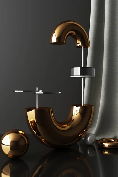 Mock Geometric Shape Gold Glass Texture Black Color Podium Product — Stock Photo, Image