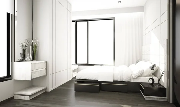 Grijs Minimale Moderne Klassieke Stijl Interieur Slaapkamer Condominium Met Grote — Stockfoto