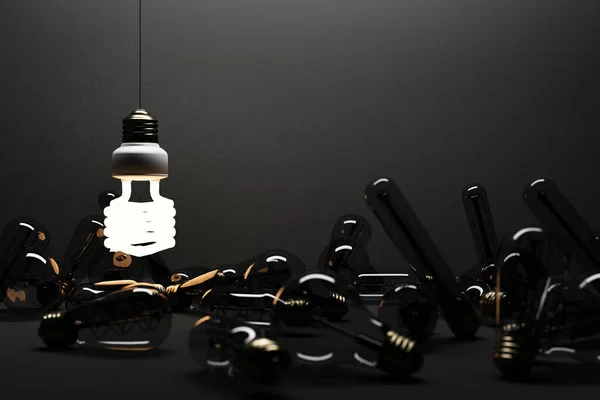 Gloeiend Licht Lamp Led Geïsoleerd Zwarte Betonnen Achtergrond Omgeven Door — Stockfoto