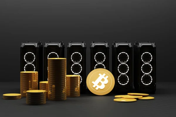 Bitcoin Becoming More Valuable Gold Currency Today Using Computer Equipment — Stock Photo, Image
