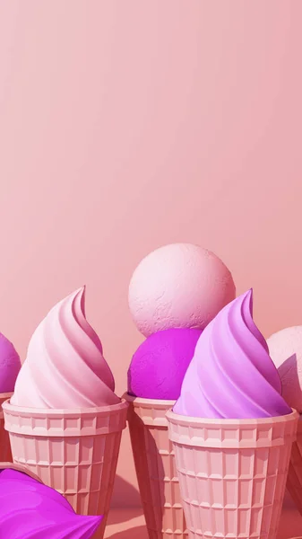 Purple Milk Ice Cream Sweet Wafer Cone Pink Color Background — Stock Photo, Image