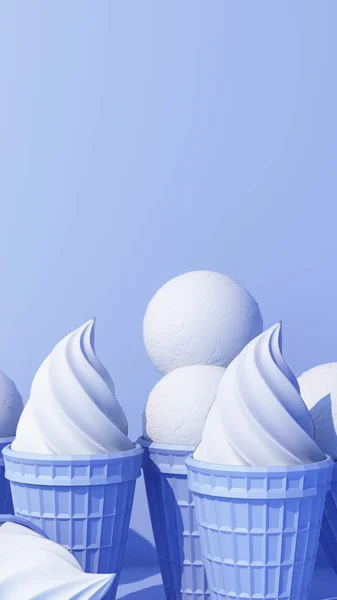 Niebieski Mleko Lody Słodkim Wafelkiem Stożek Niebieskim Tle Minimalna Koncepcja — Zdjęcie stockowe