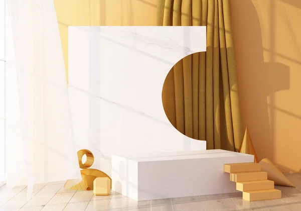 Minimal Scene Podium Abstract Background Gold Yellow Scene Trendy Social — Stock Photo, Image