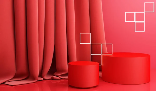 Ano Novo Chinês Golden Podium Display Mockup Fundo Abstrato Vermelho — Fotografia de Stock