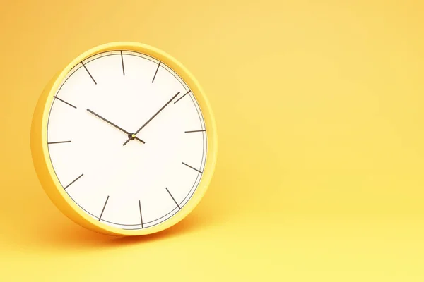 Relógio Mesa Redonda Amarelo Fundo Amarelo Renderização — Fotografia de Stock