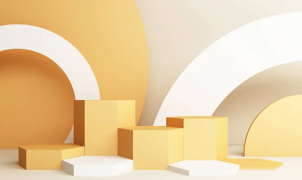 Composição Amarela Abstrata Com Pódio Estúdio Mínimo Com Espaço Redondo — Fotografia de Stock