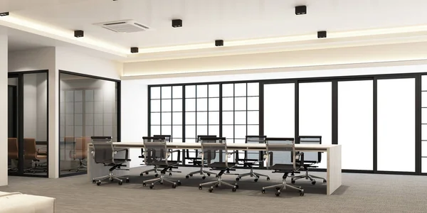 Робоча Зона Сучасному Офісі Килимовою Підлогою Кімнатою Переговорів Інтер Візуалізація — стокове фото