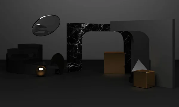 Schwarzes Podium Rendering Für Zusätzliches Produkt Minimaler Stil Mit Geometrischer — Stockfoto