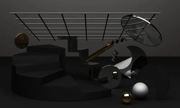 Schwarzes Podium Rendering Für Zusätzliches Produkt Minimaler Stil Mit Geometrischer — Stockfoto