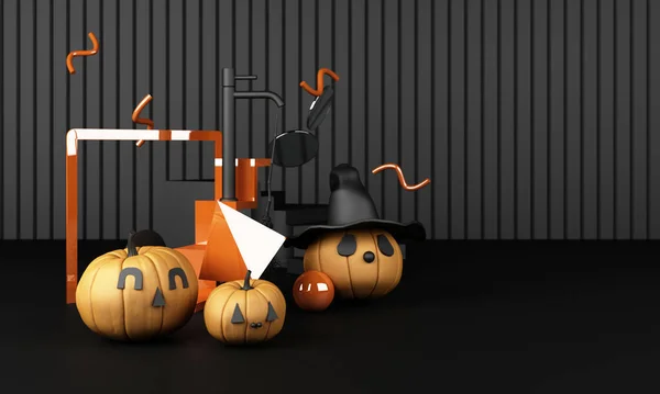 Abóboras Halloween Com Padrão Design Geométrico Renderização Cor Preta — Fotografia de Stock