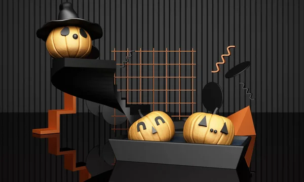 Halloween Pompoenen Met Geometrische Dessin Zwarte Kleur Rendering — Stockfoto