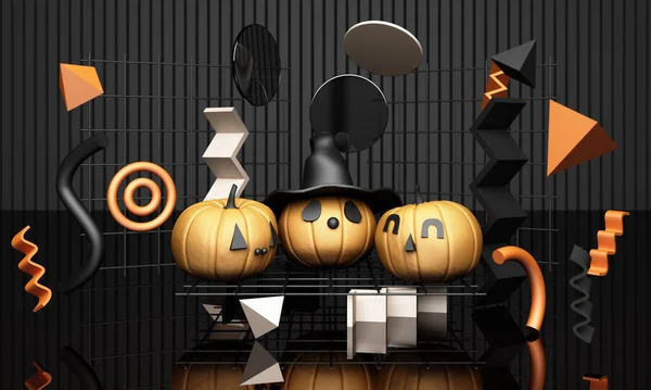 Abóboras Halloween Com Padrão Design Geométrico Renderização Cor Preta — Fotografia de Stock