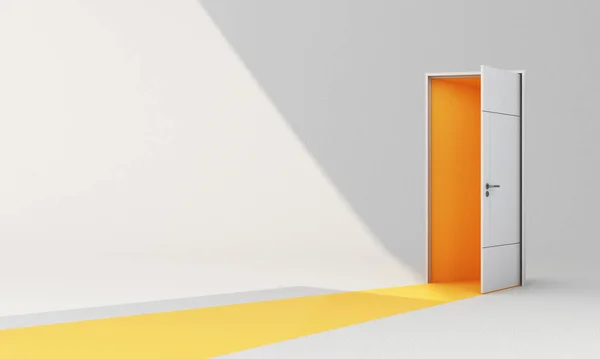 Offene Weiße Tür Mit Gelber Farbe Innen Auf Weißem Hintergrund — Stockfoto
