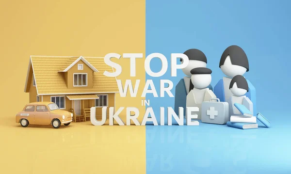 Семья Призывающая Прекращению Войны Украине Поднимает Знамя Надписью Остановить Войну — стоковое фото