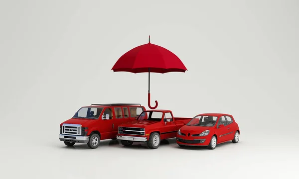 Conceito Segurança Proteção Carro Moderno Automóvel Vermelho Sedan Caminhão Van — Fotografia de Stock