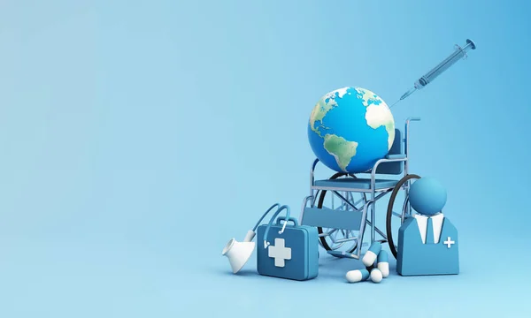 Sick Globe Wheelchair Medical Equipment Examine Syringes Who Vaccinating Doctor — Stock Photo, Image