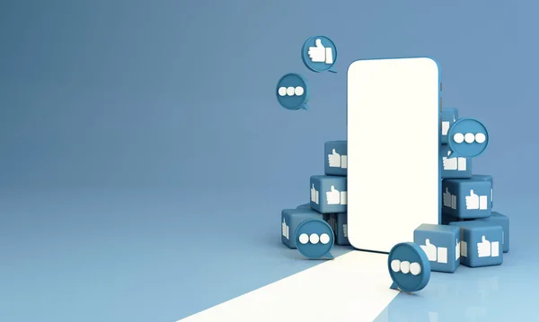 Smartphone Mit Blauem Daumen Nach Oben Wie Symbol Bubble Cube — Stockfoto