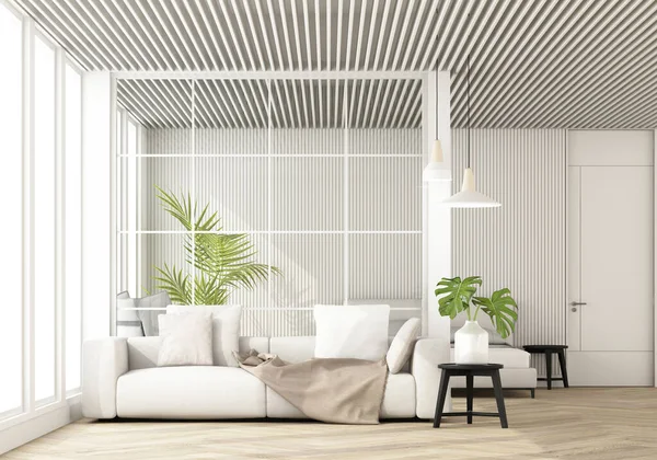 Interior Ruang Tamu Bergaya Apartemen Modern Dan Furnitur Trendi Sofa — Stok Foto