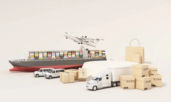 International Transport Shipping Concept Podium Product Stand Surrounded Cardboard Boxes — Fotografia de Stock