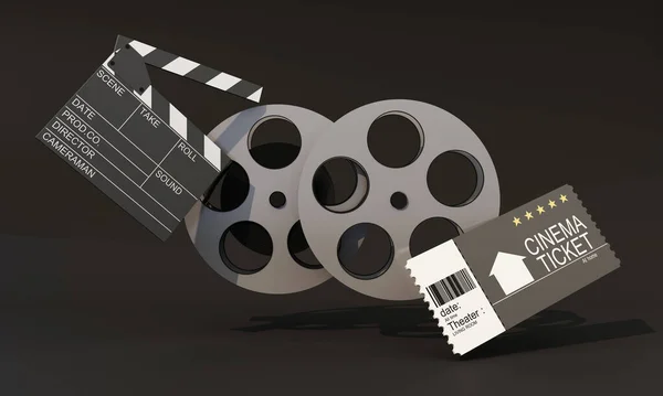 Konceptfilmsproducent Detta Inkluderar Regissörens Stol Filmrullar Monitorer Filmfotografer Biobiljetter Och — Stockfoto