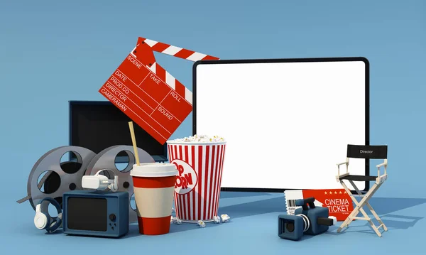 Concept Watching Movies Online Home Epidemic Tablet Screen Your Content — Stock Photo, Image
