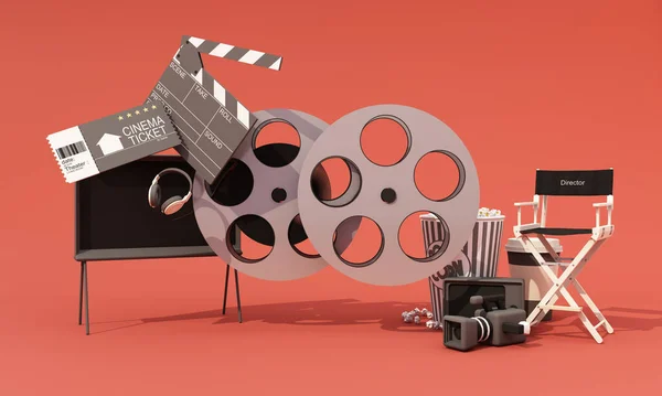 Concept Film Producer Includes Director Chair Film Reels Monitors Cinematographers — ストック写真