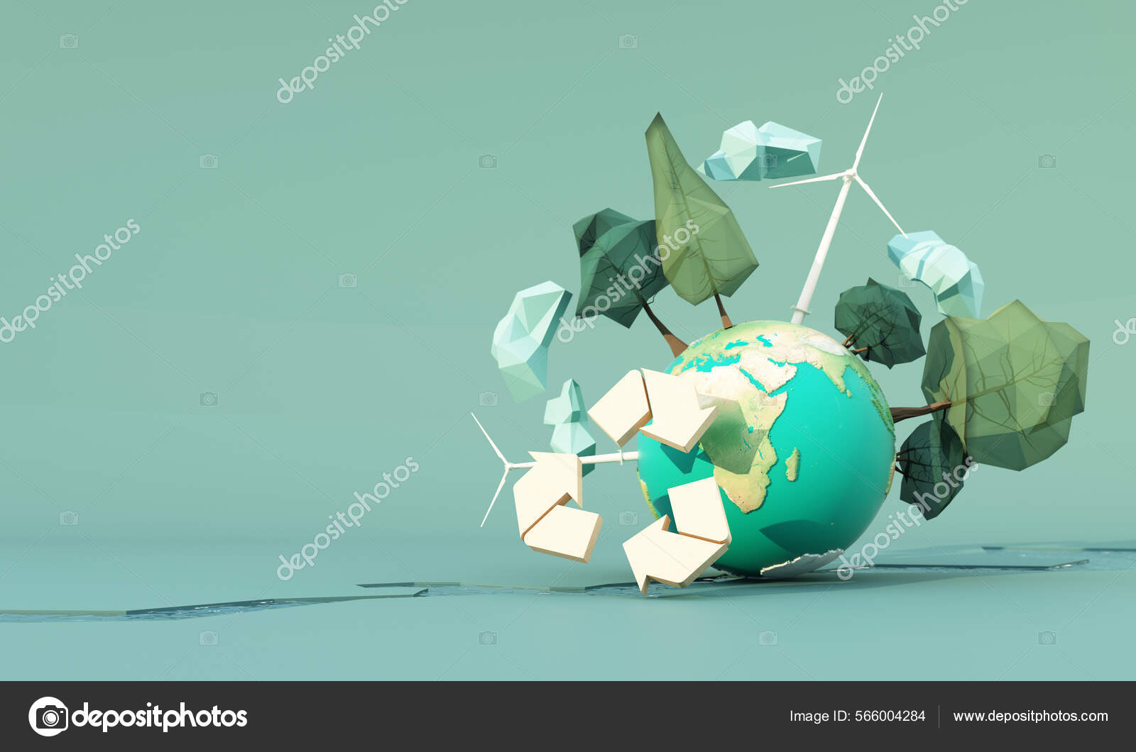 Conceito Reciclagem Terra Verde Dia Terra Cercado Por Globos Árvores  Ilustração de ©phiwath.j@gmail.com #566004284, image size:1600x1060