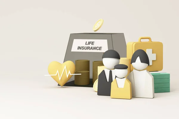 以人寿保险和健康保险的形式投资 以管理风险概念 保障和保险资金 医疗保健家庭和生活 粘贴背景逼真3D渲染 — 图库照片