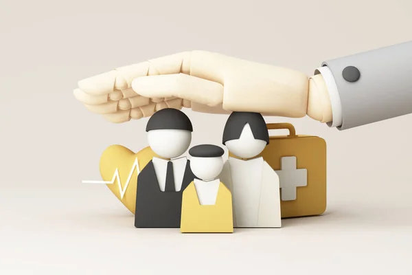 Risk kavramını yönetmek için hayat sigortası ve sağlık sigortasına yatırım yapmak. Sigorta ve sigorta finansmanı, sağlık hizmetleri ailesi ve hayat. Pastel arkaplan gerçekçi 3D oluşturma 