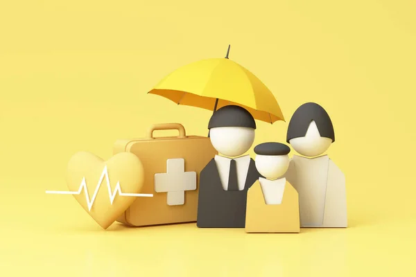Risk kavramını yönetmek için hayat sigortası ve sağlık sigortasına yatırım yapmak. Sigorta ve sigorta finansmanı, sağlık hizmetleri ailesi ve hayat. Pastel arkaplan gerçekçi 3D oluşturma 