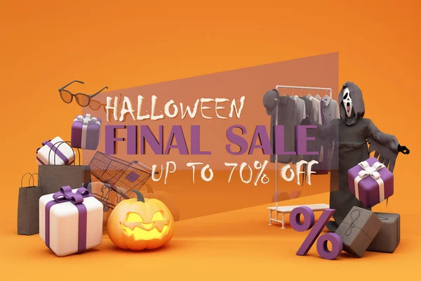 Halloween Sale Promotion Poster Oder Banner Mit Halloween Kürbis Und — Stockfoto