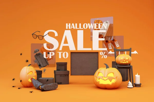 Halloween Sale Promotion Affisch Eller Banner Med Halloween Pumpa Och — Stockfoto