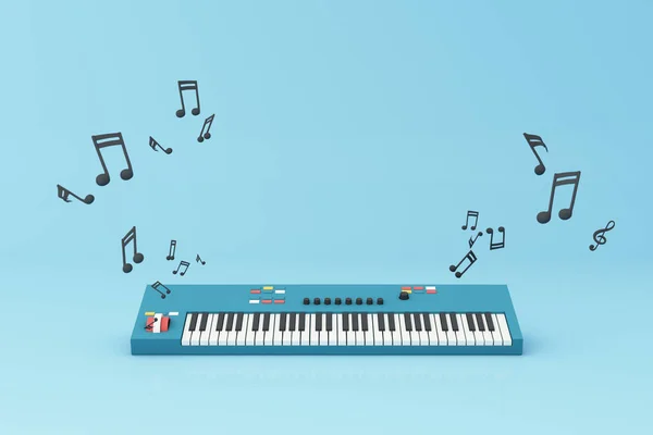 电子钢琴键盘周围的音乐键音孤立在粘贴的背景 3D渲染 — 图库照片